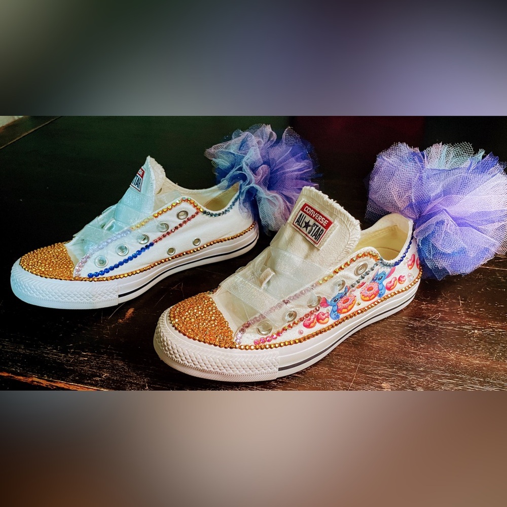Women’s blinged Stitch Converse. Everything is customized and made to order.
